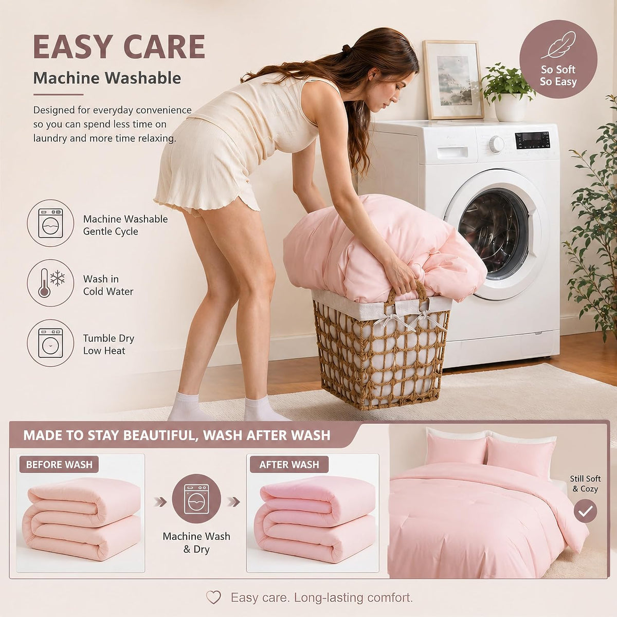 weigelia Pink Comforter Set Full Size, All Season Lightweight Bedding Set