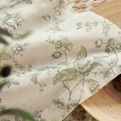 jinchan Floral Linen Kitchen Tier Curtains, 24 Inch, 2 Panels, Green