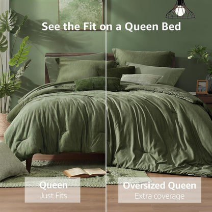 Monbix Queen Comforter Set 7 Pieces Cationic Green Bed in a Bag