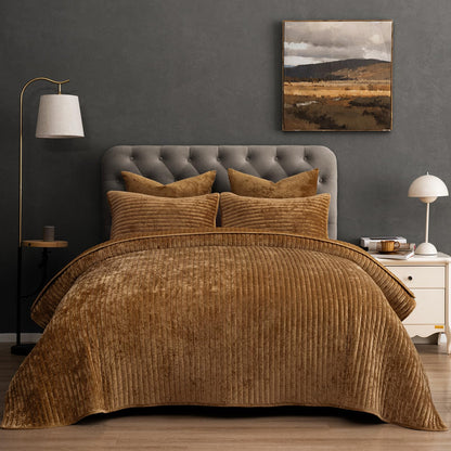 PHF Diamond Pattern Luxury Velvet Quilt Set Queen Size, Sand