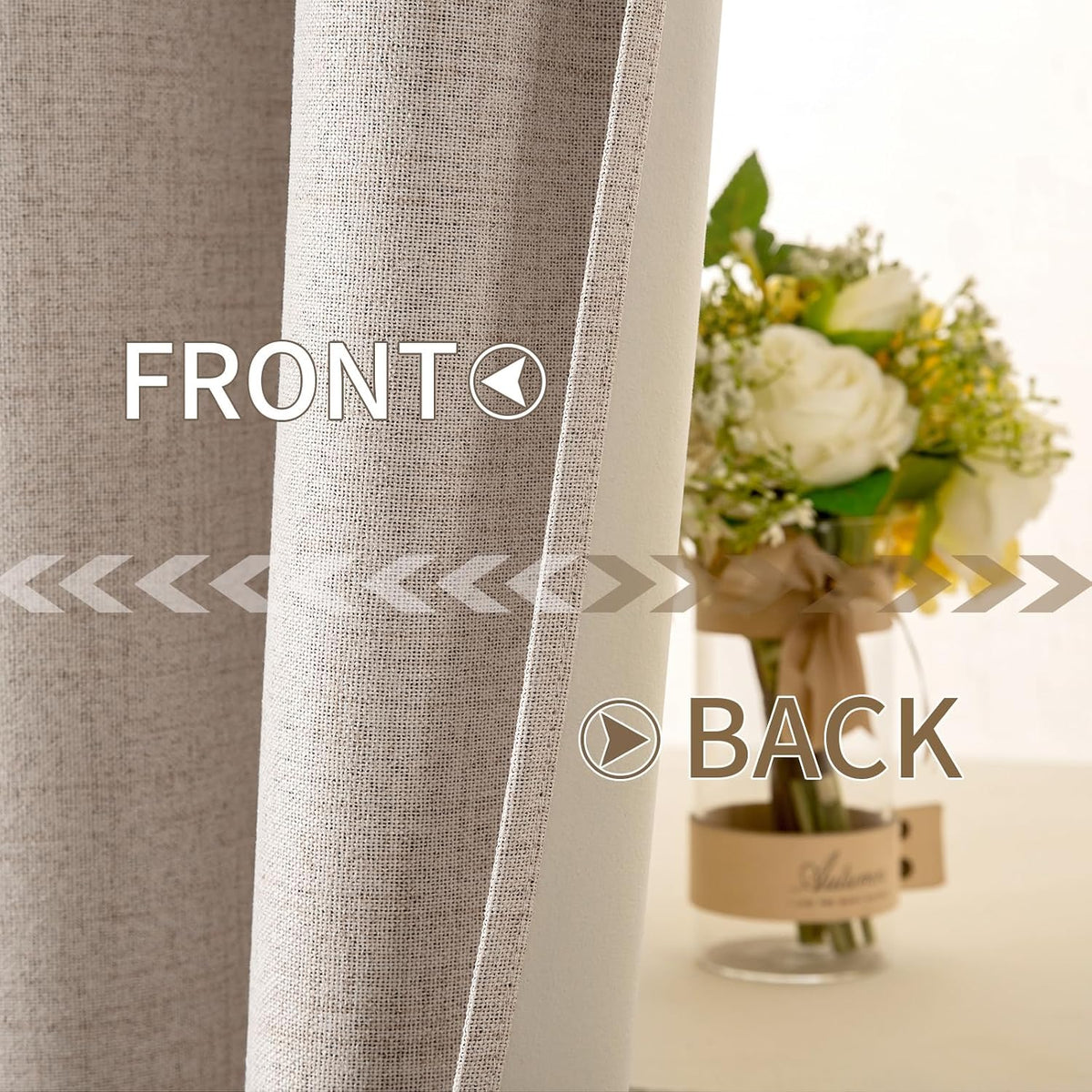 MIULEE 100% Blackout Linen Curtains for Bedroom 52x90 Inches Natural Beige