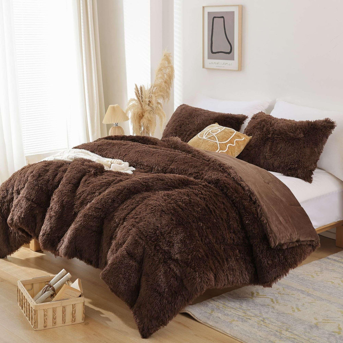Smoofy Fluffy Queen Comforter Set, Faux Fur Pink Comforter Set 3 Pcs