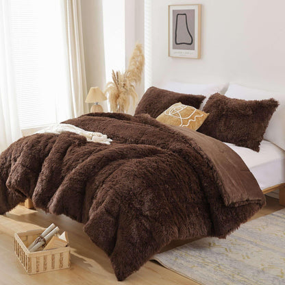 Smoofy Fluffy Queen Comforter Set, Faux Fur Pink Comforter Set 3 Pcs