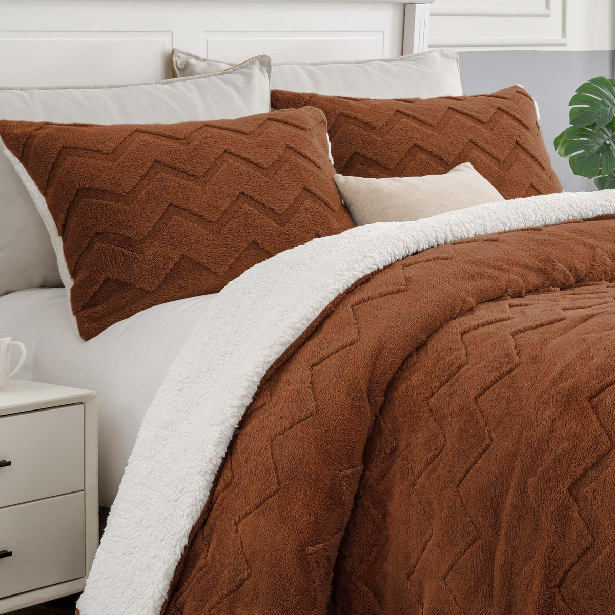 BEDELITE Fluffy Sherpa Queen Comforter Set,Grey