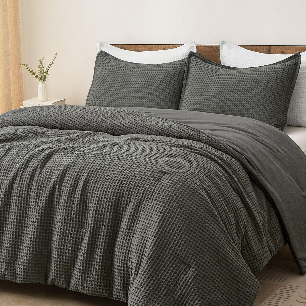 PHF Ultra Soft Waffle Comforter Set 3 Pieces King, Linen