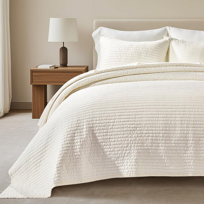 EVERGRACEHOME Cotton Sateen Quilt Set, Queen Size, Olive Green
