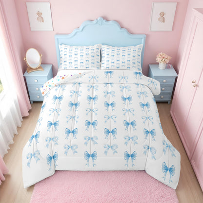 Erosebridal Cute Pink Bow Twin Bedding Set for Girls,Ribbon Bow Knot Comforter Set for Kids Kawaii Room Decor,Princess Bowknot Bed Set Girly Pink Bows Bedding Comforter Sets,1 Pillowcase