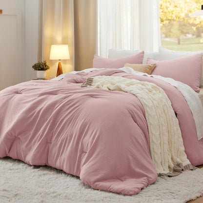 Bedsure Queen Comforter Set Prewashed Soft Bedding Set 3Pcs Beige 90"x90"