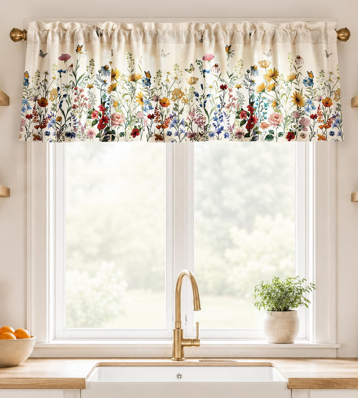 Miss Adola 36 Inch Length Kitchen Tier Curtains Pumpkin Leaf Cafe Curtains