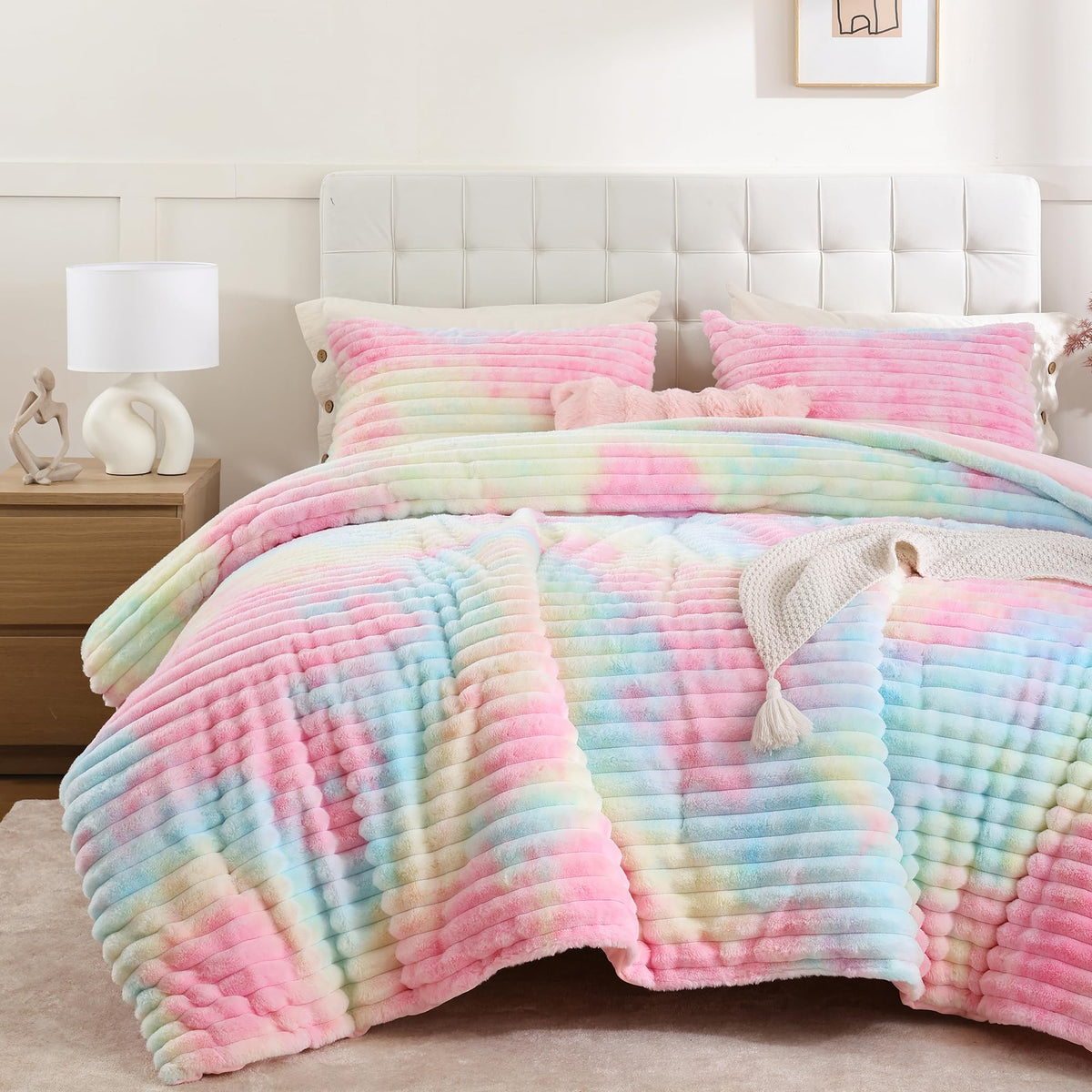 Smoofy Fluffy Queen Size Comforter 3 PCS - Pink Fleece Bedding Set