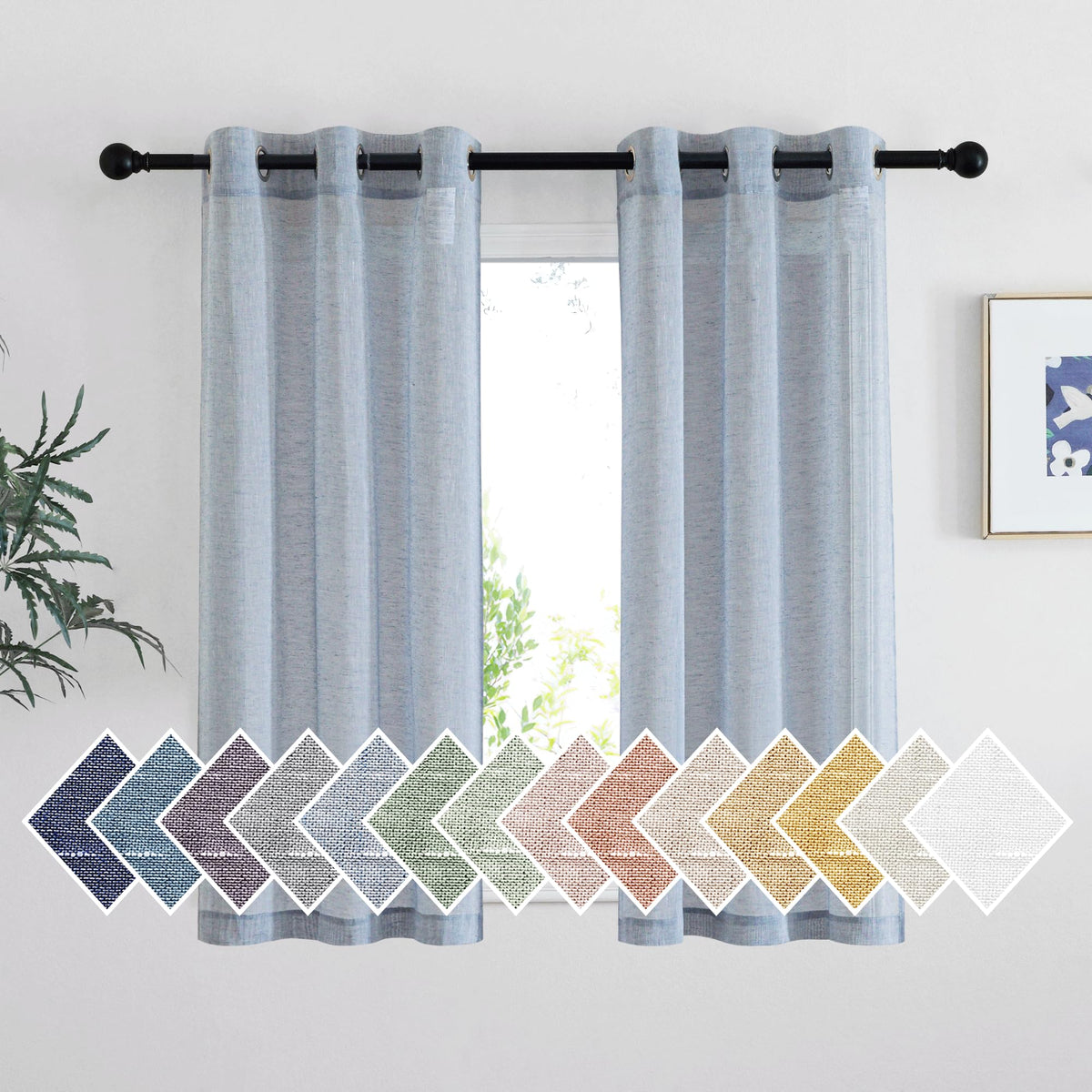 NICETOWN Semi Sheer Linen Ivory Curtains for Bedroom, W52xL84, 2 Panels