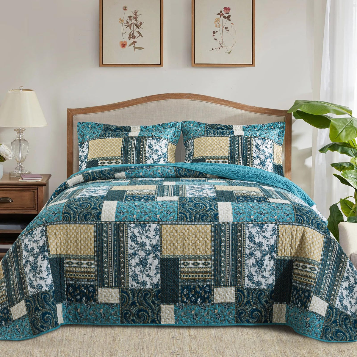BEDIFANY Cotton King Size Quilt Sets, Lightweight King Quilt Bedding Set