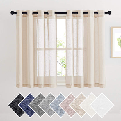 NICETOWN Semi Sheer Linen Ivory Curtains for Bedroom, W52xL84, 2 Panels
