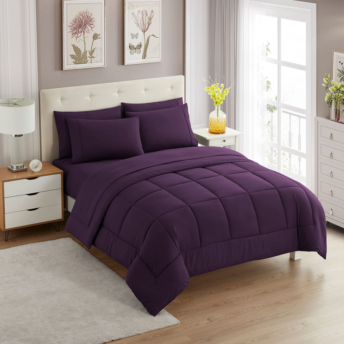 Full Size Comforter Set with Sheets - 7-Piece Bedding Collection - 1 Comforter, 1 Fitted Sheet, 1 Flat, 4 Pillowcases - Deep Pocket - Soft & Breathable Premium Quality - Ideal for All Seasons, Gray