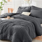 Queen Comforter Set - 7PCS Bed in a Bag, Seersucker Bedding Set, Beige