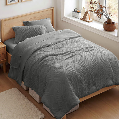 Zzlpp Queen Comforter Set 7 Piece, Beige Bed in a Bag Queen Bedding Sets