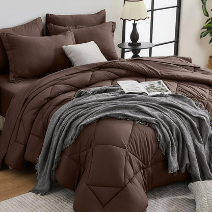 HEVUMYI 7-Piece Full Comforter Set, Dark Grey Bed in a Bag