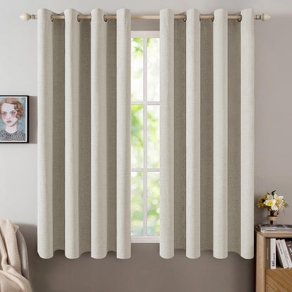 MIULEE 100% Blackout Linen Curtains for Bedroom 52x90 Inches Natural Beige