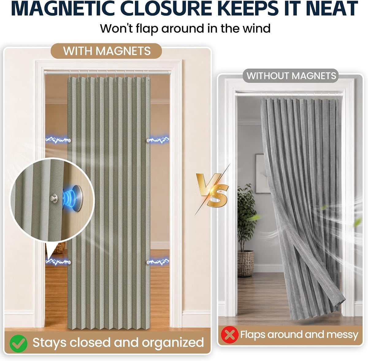 AJAZZ Blackout Accordion Door Magnetic Door Curtain Folding Closet Doors Curtain Invisible for Bedroom Room Living Room Doorway, Grey 42" W x 78" L, 1 Panel