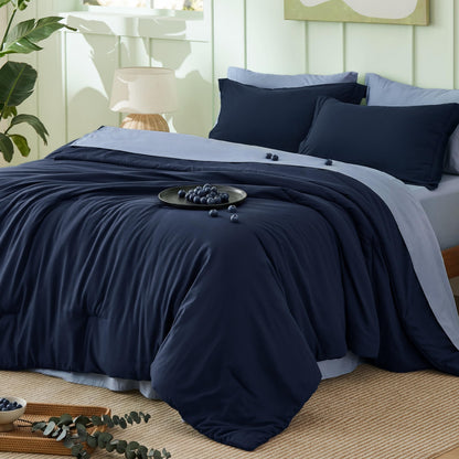 Bedsure Blue Bedding Set Queen Bed in a Bag Contrasting Bed 7 Pieces