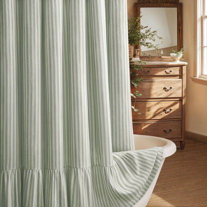 Farmhouse Shower Curtain Ruffle Linen Beige 72" W x 72" L