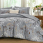 Yiran Queen Comforter Set, 7 Piece Floral Dark Green Dandelion Bed in a Bag