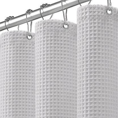 White Waffle Weave Shower Curtain 258GSM Heavyweight Cotton Fabric 72Wx72L