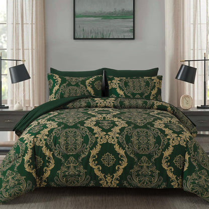WONGS BEDDING Black Comforter Set Queen Size, Gold Damask Texture 7 Pieces Bed in a Bag Microfiber Comforter Bedding Sets -1 Comforter, 1 Flat Sheet, 1 Fitted Sheet, 2 Pillow Shams, 2 Pillowcases