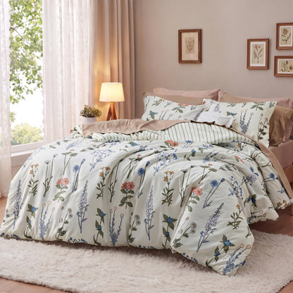 Bedsure Floral Queen Comforter Set, White Soft & Fluffy Fall Bedding 3 Pcs