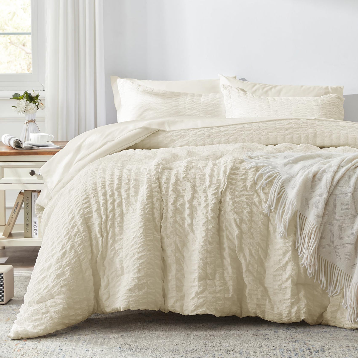 Zzlpp Queen Comforter Set 7 Piece, Green Bed in a Bag Queen Bedding Sets