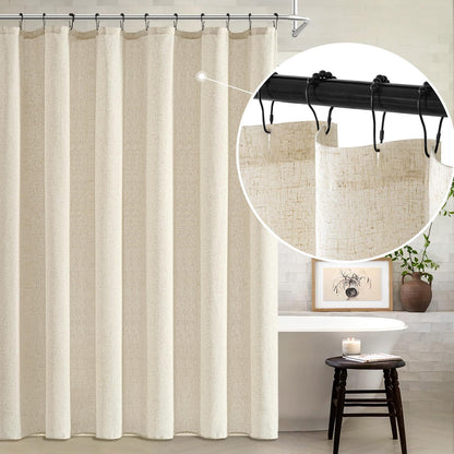 MIULEE Linen Buttonhole Fabric Shower Curtain Natural 72*72" 12 Metal Hooks