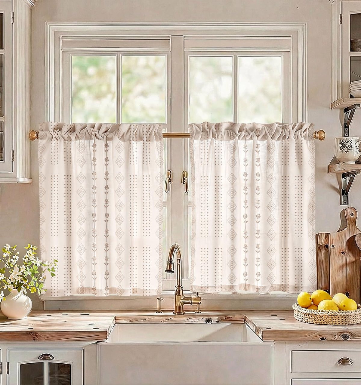 Miss Adola 36 Inch Length Kitchen Tier Curtains Pumpkin Leaf Cafe Curtains