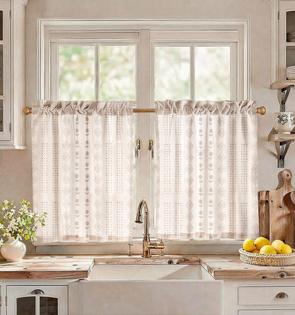 Miss Adola 36 Inch Length Kitchen Tier Curtains Pumpkin Leaf Cafe Curtains