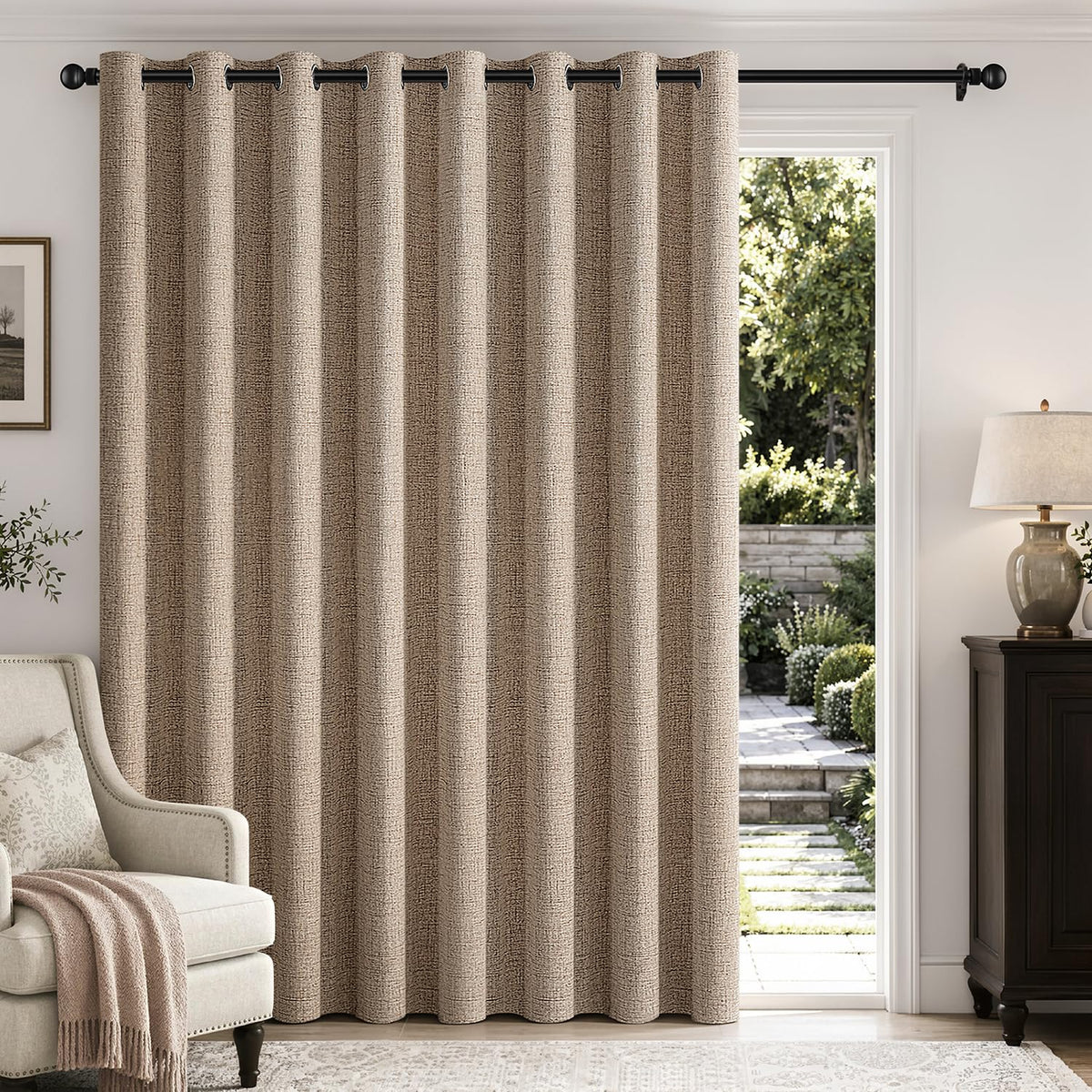 MIULEE 100% Blackout Linen Curtains for Bedroom 52x90 Inches Natural Beige