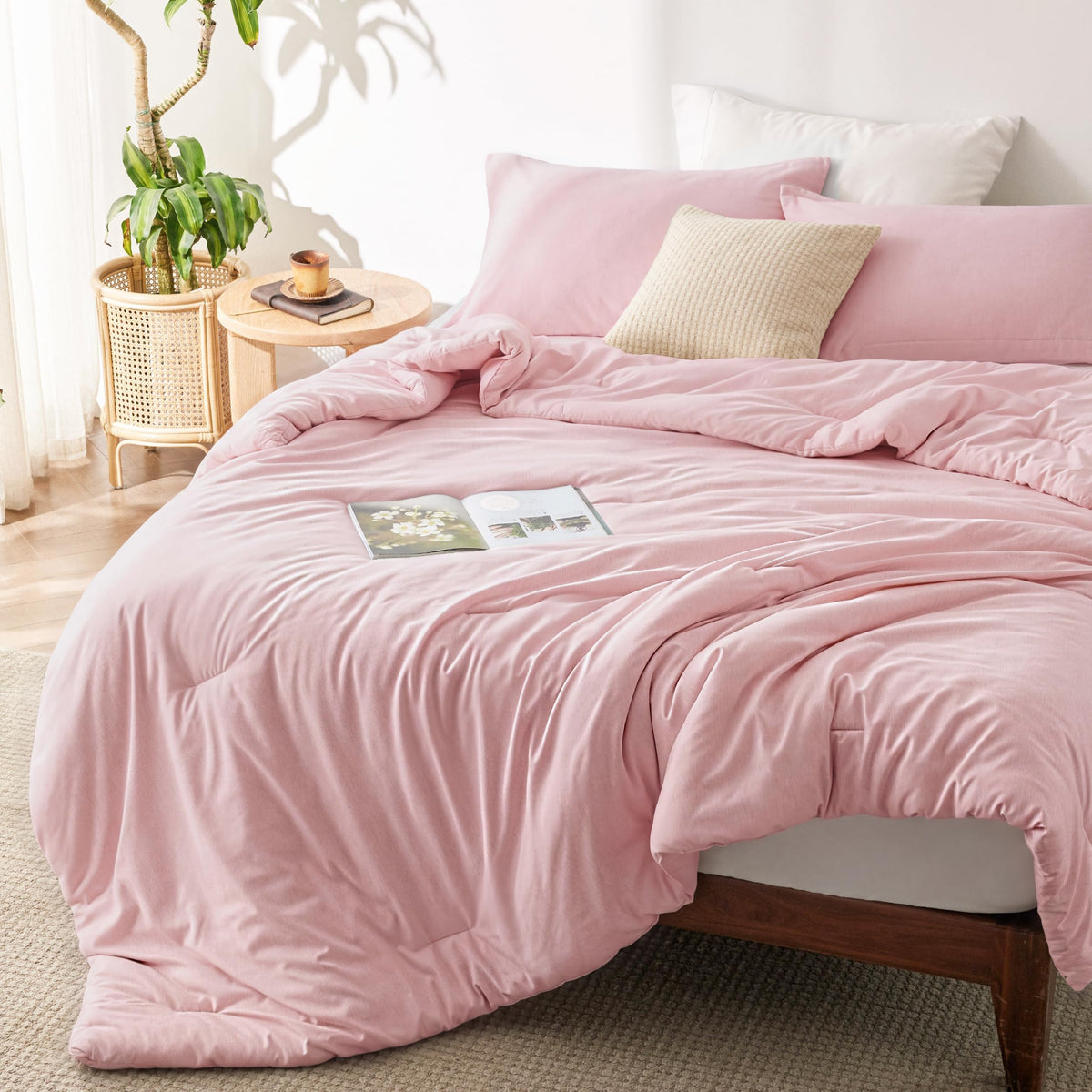 Bedsure Queen Size Comforter Sets, Beige Cationic Dyed Bedding Set 3 Pcs