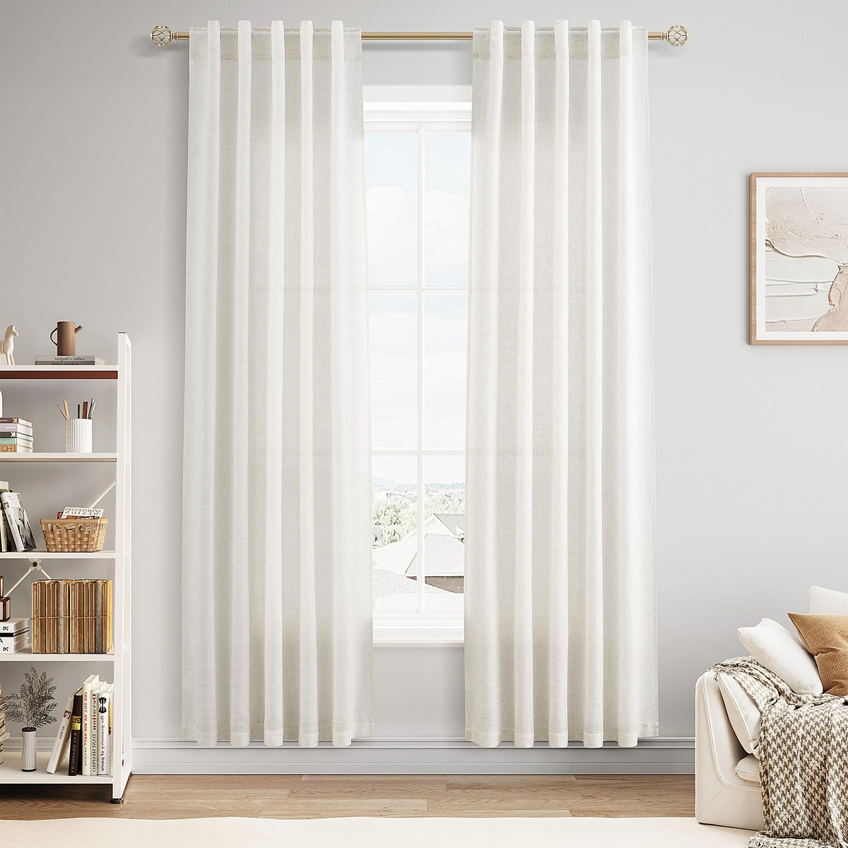 Nanspring Linen Kitchen Window Curtains Over Sink for Cafe 36x36 Inch Cream