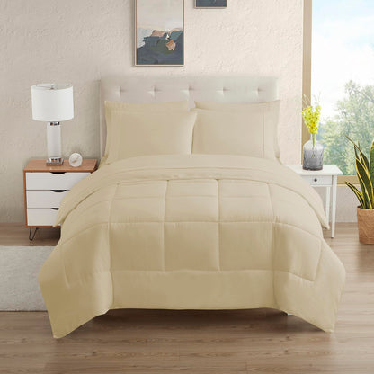 Sweet Home Collection 5 Piece Comforter Set Bag Solid Color All Season Soft Down Alternative Blanket & Luxurious Microfiber Bed Sheets, Navy, Twin