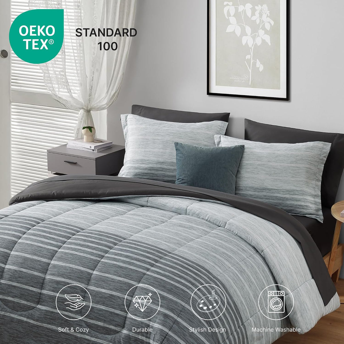 Monbix Full Size Comforter Sets - 7 Pieces Bed in a Bag Full Bedding Set
