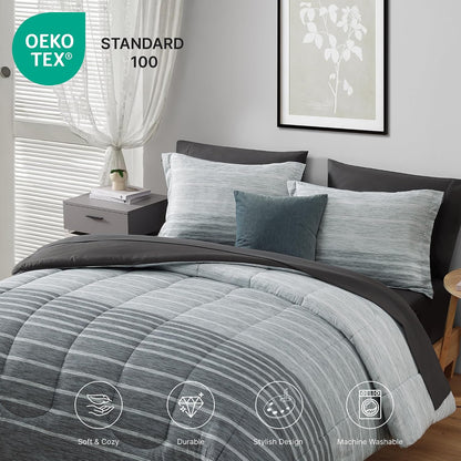 Monbix Full Size Comforter Sets - 7 Pieces Bed in a Bag Full Bedding Set