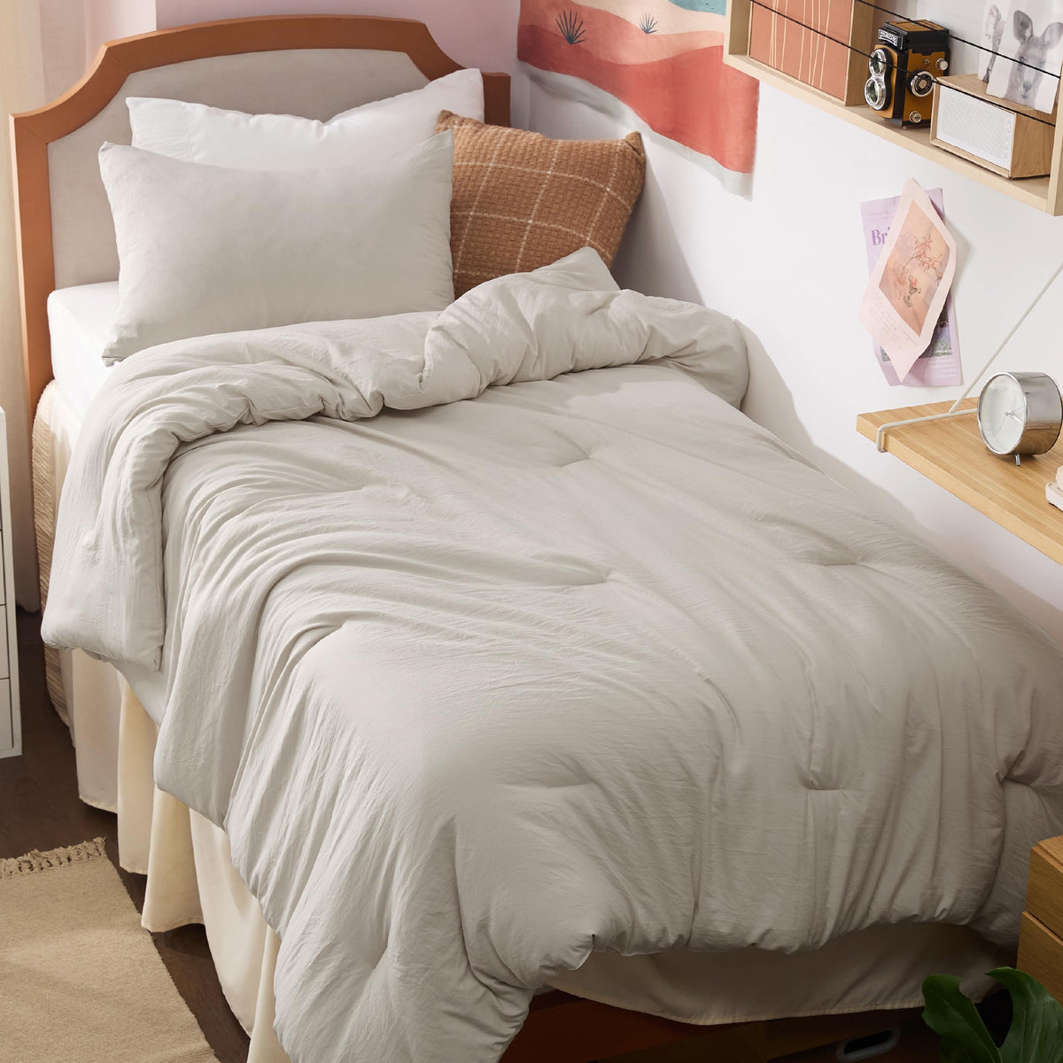 Bedsure Queen Comforter Set Prewashed Soft Bedding Set 3Pcs White 90"x90"