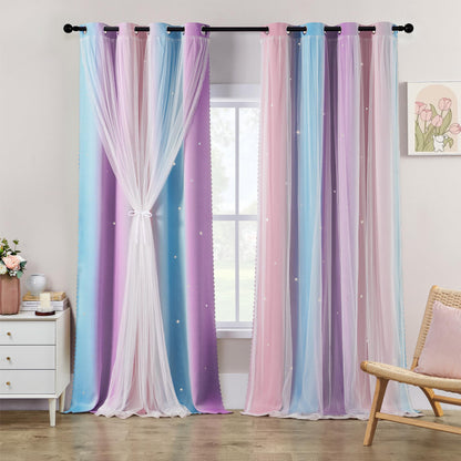 XiDi Blackout Curtains for Girls Bedroom Decor Pink Kids Rainbow Curtains
