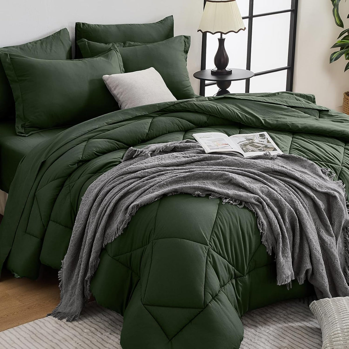 HEVUMYI 7-Piece Full Comforter Set, Dark Grey Bed in a Bag