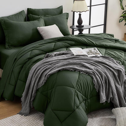 HEVUMYI 7-Piece Queen Comforter Set, Dark Grey Bed in a Bag