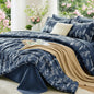 MUXHOMO Queen Comforter Set, 7-Piece Floral Bed in a Bag, Sage Green