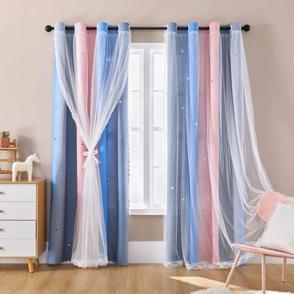 XiDi Blackout Curtains for Girls Bedroom Decor Pink Kids Rainbow Curtains