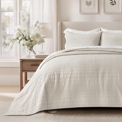 EVERGRACEHOME 100% Cotton Modern Lines Quilt Set King Size, Stone Taupe