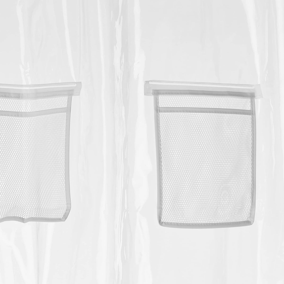 Amazon Basics 8-Gauge PEVA Shower Curtain or Liner with Mesh Storage Pockets - 72" x 72", Clear
