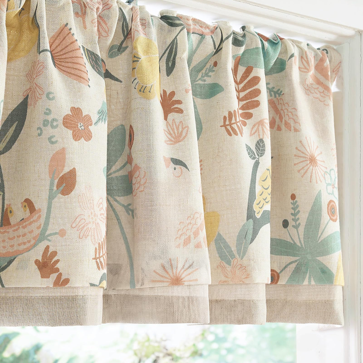 jinchan Linen Valance Curtain Farmhouse 16 Inch 1 Panel Blue on Beige