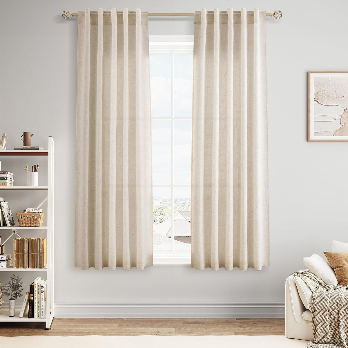 Nanspring Linen Kitchen Window Curtains Over Sink for Cafe 36x36 Inch Cream