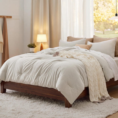 Bedsure Queen Comforter Set Prewashed Soft Bedding Set 3Pcs Cream 90"x90"